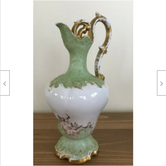 Porcelain Cruet Bottle Green Floral Pattern Gold Antique D&C Limoges France - Picture 2 of 10